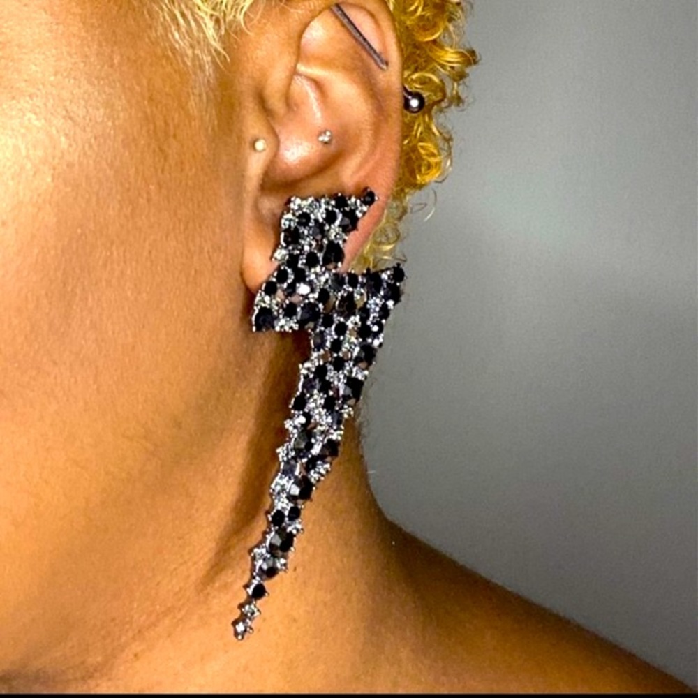Black Lightening Bolt Earrings